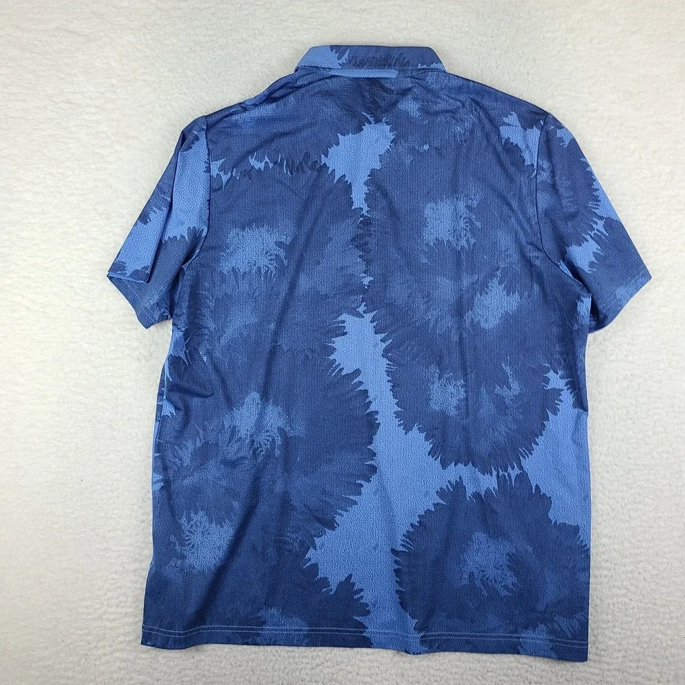 Adidas Polo Shirt Mens XL Blue Floral Breathable Performance Golf Short Sleeve